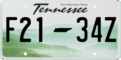TN license plate F2134Z