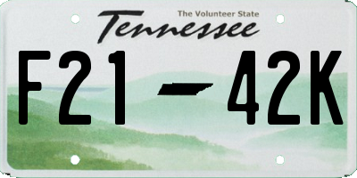 TN license plate F2142K