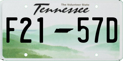TN license plate F2157D