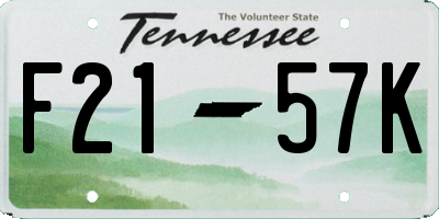 TN license plate F2157K