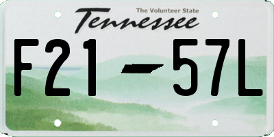 TN license plate F2157L