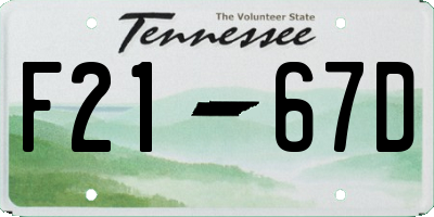 TN license plate F2167D