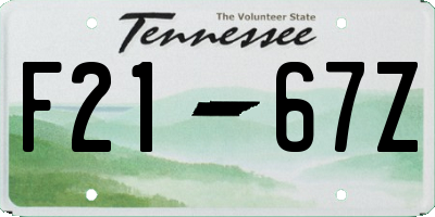 TN license plate F2167Z