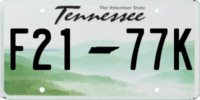 TN license plate F2177K