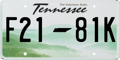 TN license plate F2181K