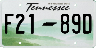 TN license plate F2189D