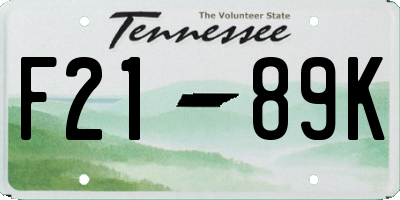 TN license plate F2189K