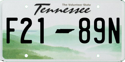 TN license plate F2189N
