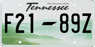 TN license plate F2189Z