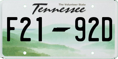 TN license plate F2192D