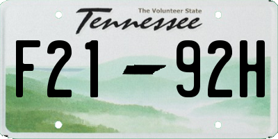 TN license plate F2192H