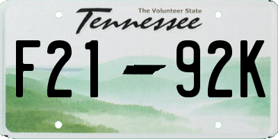 TN license plate F2192K