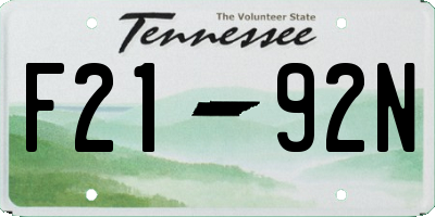 TN license plate F2192N