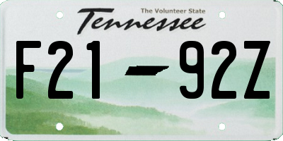 TN license plate F2192Z
