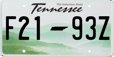 TN license plate F2193Z