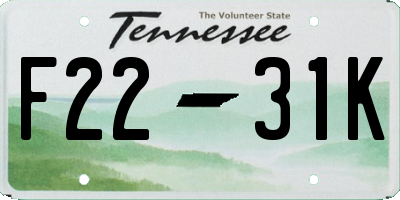 TN license plate F2231K