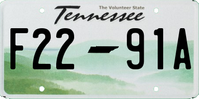 TN license plate F2291A