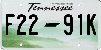 TN license plate F2291K