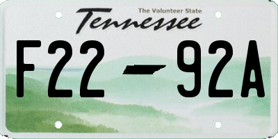 TN license plate F2292A
