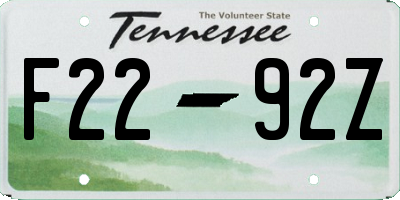 TN license plate F2292Z