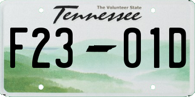 TN license plate F2301D