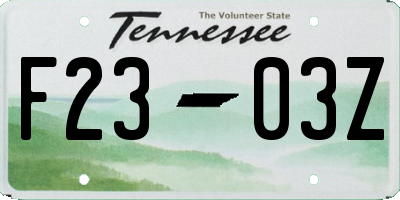 TN license plate F2303Z