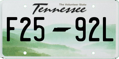TN license plate F2592L
