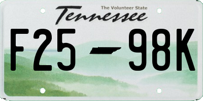 TN license plate F2598K