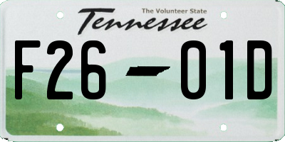 TN license plate F2601D