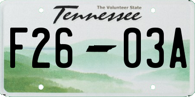 TN license plate F2603A