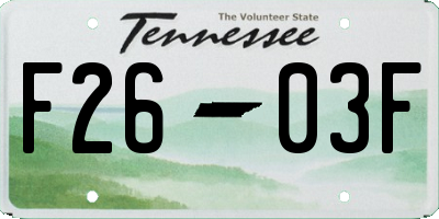 TN license plate F2603F