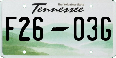 TN license plate F2603G