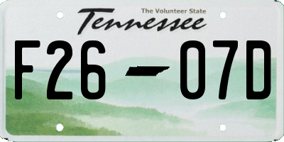 TN license plate F2607D