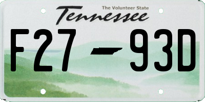TN license plate F2793D
