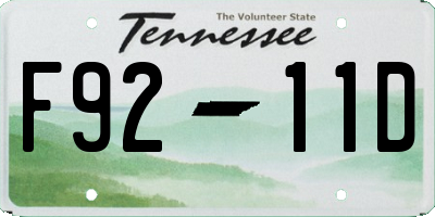 TN license plate F9211D