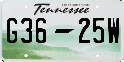 TN license plate G3625W