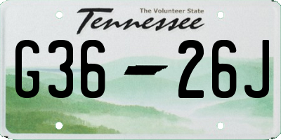 TN license plate G3626J