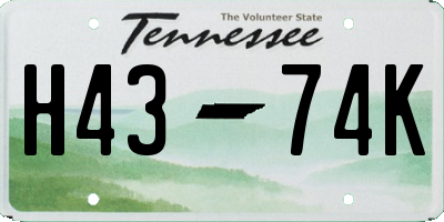 TN license plate H4374K