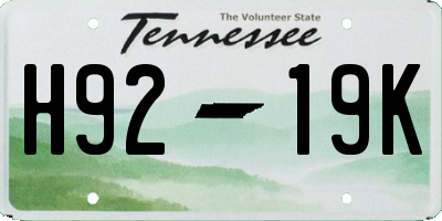 TN license plate H9219K