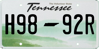TN license plate H9892R