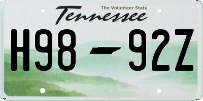 TN license plate H9892Z