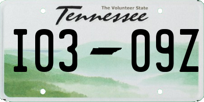 TN license plate I0309Z