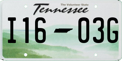 TN license plate I1603G