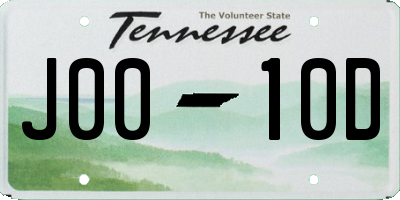 TN license plate J0010D