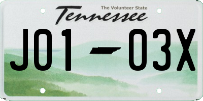 TN license plate J0103X