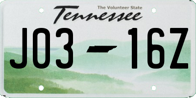 TN license plate J0316Z