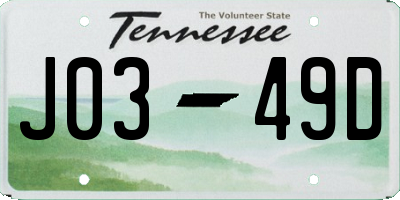 TN license plate J0349D