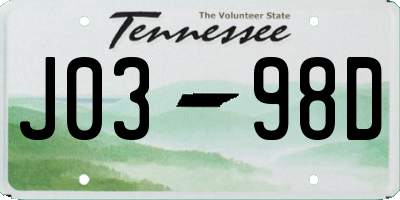 TN license plate J0398D