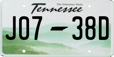 TN license plate J0738D