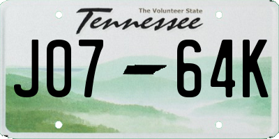 TN license plate J0764K